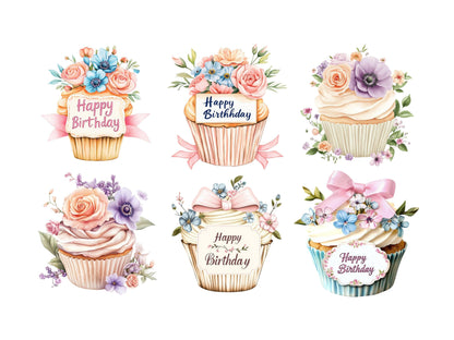 Watercolor Birthday Cupcake Clipart Bundle, Happy Birthday Clipart, Birthday Clipart png, Cupcake Clipart, Birthday Graphics, Cupcake png