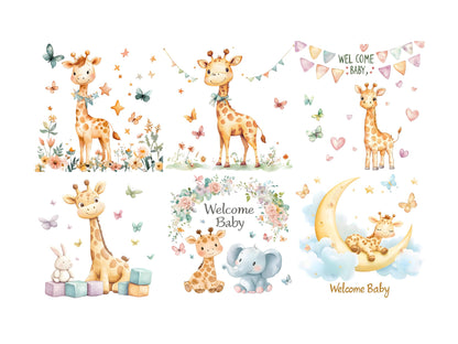 Baby Giraffe Clipart, Welcome Baby Clipart, Watercolor Baby Giraffe png, Cute Giraffe Clipart, Baby Shower, Nursery Decor, Cute Baby Animal