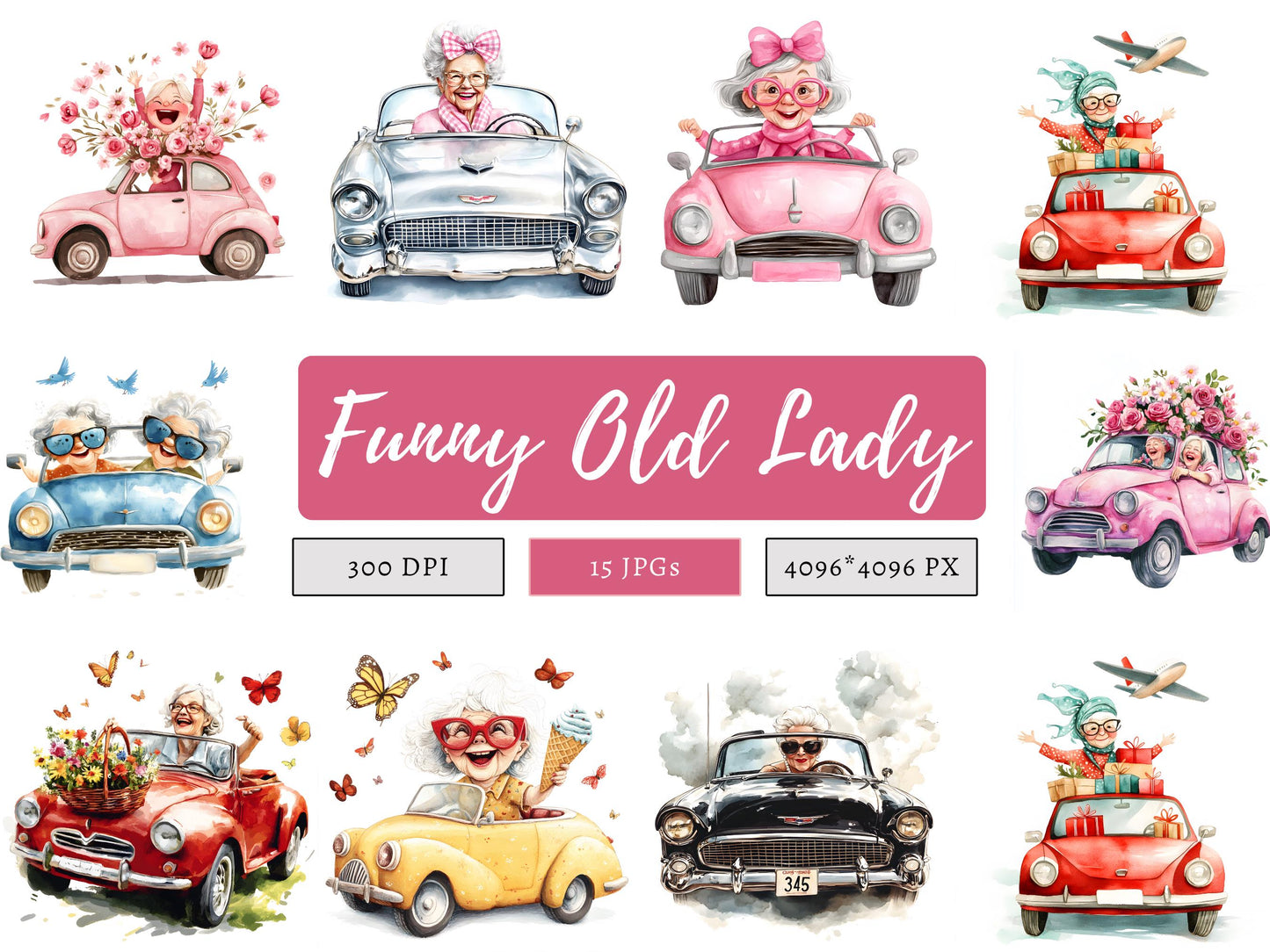 Funny Old Lady Clipart Bundle png, Watercolor Funny Old Lady Clipart, Funny Lady Clipart, Old Lady Clipart, Grandma Clipart, Women Clipart