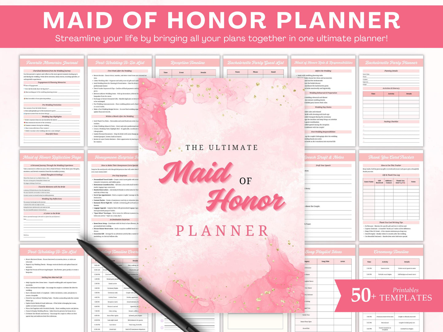 Maid of Honor Printable  Planner, Maid Of Honor Wedding Planner Bundle,  Hen Party Planner, Bachelorette Party Planning, Wedding Binder