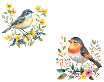 Scandinavian Birds Clipart Bundle, Watercolor Birds Clipart png, Floral Bird Clipart, Watercolor Scandinavian Bird png, Instant Download