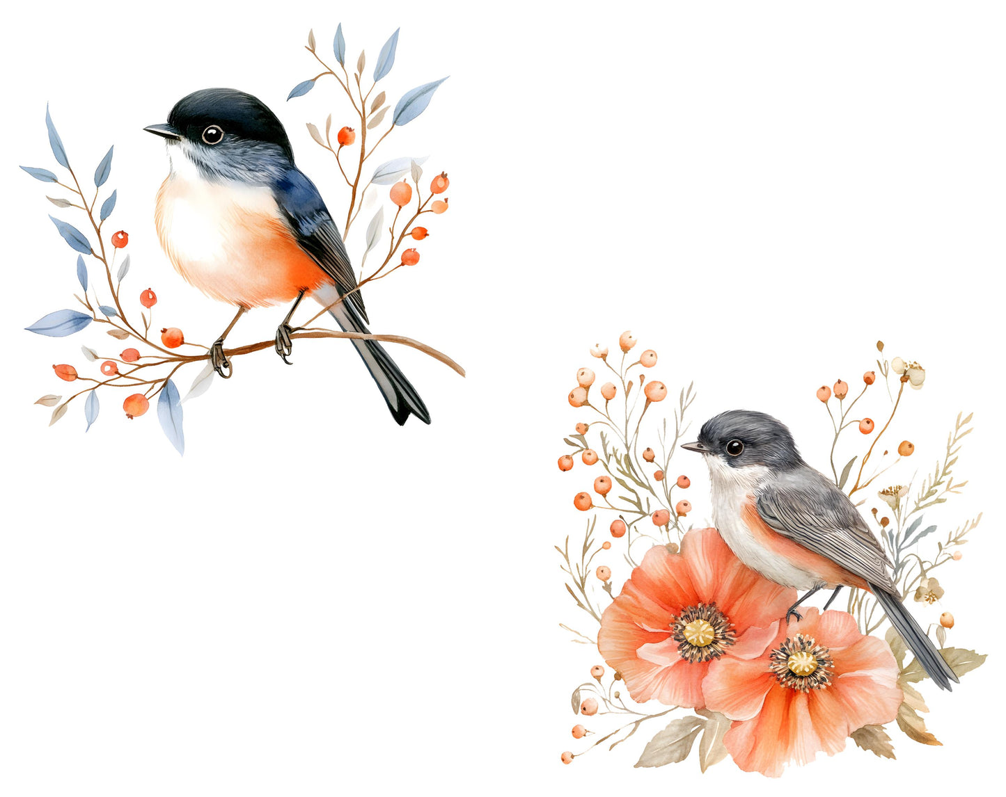 Scandinavian Birds Clipart Bundle, Watercolor Birds Clipart png, Floral Bird Clipart, Watercolor Scandinavian Bird png, Instant Download