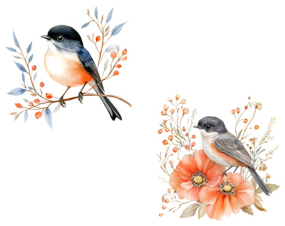 Scandinavian Birds Clipart Bundle, Watercolor Birds Clipart png, Floral Bird Clipart, Watercolor Scandinavian Bird png, Instant Download