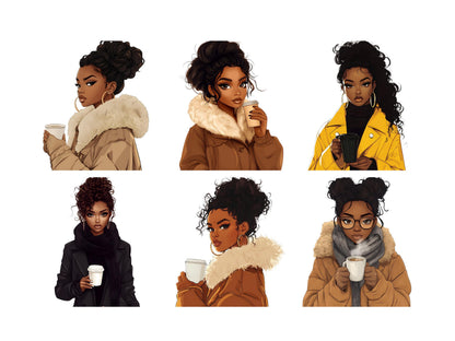 Black Girl Clipart png Bundle, Watercolor Black Girl Clipart, Black Women Clipart png, Fashion Girl Clipart, Black Beauty Girl Clipart