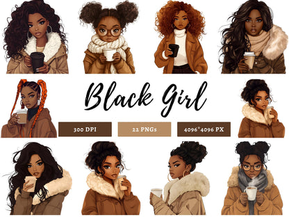 Black Girl Clipart png Bundle, Watercolor Black Girl Clipart, Black Women Clipart png, Fashion Girl Clipart, Black Beauty Girl Clipart
