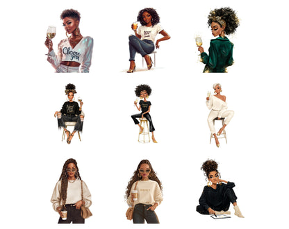 Black Girl Clipart Bundle png, Black Boss Lady Collection Clipart, Watercolor Black Women Clipart, Black Boss Lady Bundle Clipart png