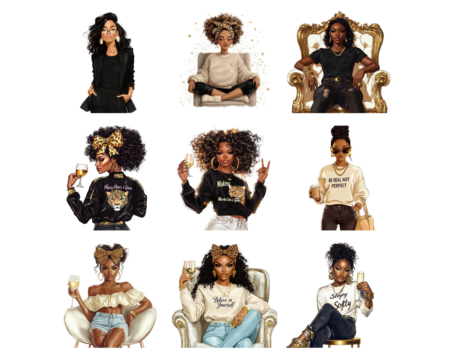 Black Girl Clipart Bundle png, Black Boss Lady Collection Clipart, Watercolor Black Women Clipart, Black Boss Lady Bundle Clipart png