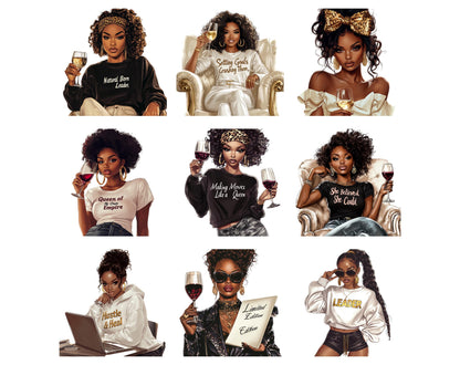 Black Girl Clipart Bundle png, Black Boss Lady Collection Clipart, Watercolor Black Women Clipart, Black Boss Lady Bundle Clipart png