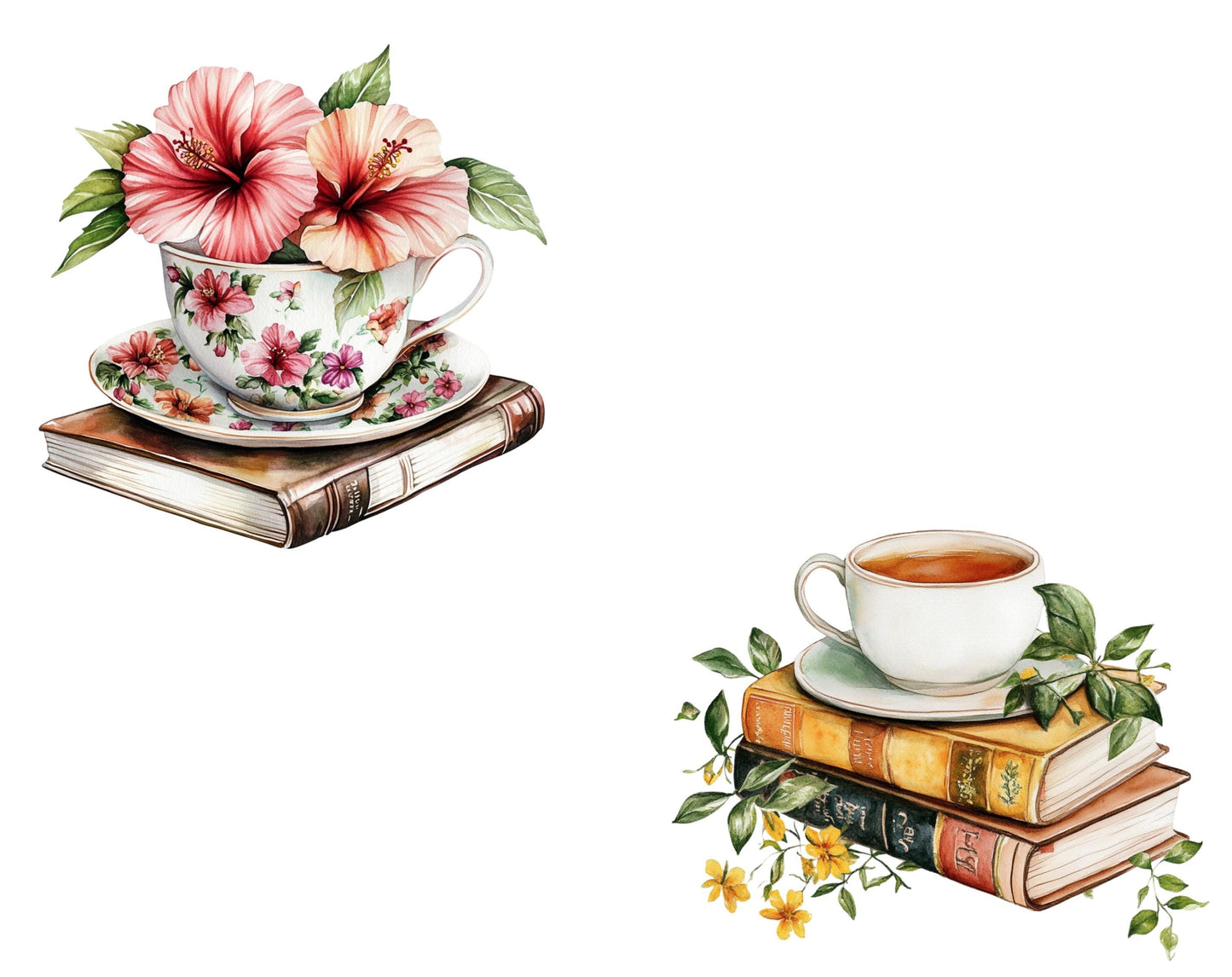 Clipart-Bundle „Kaffee und Buch“ (PNG), Aquarell-Buch-Clipart, Kaffee-Clipart, Buch-Clipart, Blumen-Kaffee (PNG), Blumen-Buch (PNG), Sofort-Download