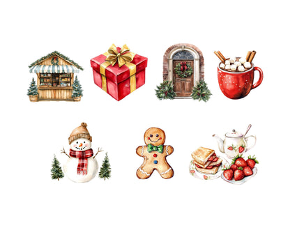 Watercolor Christmas Clipart Bundle png, Christmas Elements Clipart, Christmas png, Xmax png, Snowman Clipart, Christmas Santa Clipart