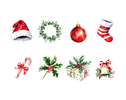 Watercolor Christmas Set Clipart Bundle png, Christmas Elements Clipart, Christmas png, Xmax png, Snowman Clipart, Christmas Santa Clipart
