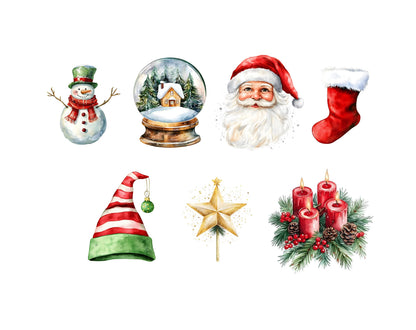 Christmas Elements Clipart Bundle png, Watercolor Christmas Elements Clipart, Christmas Decoration Clipart, Santa Png, Santa Clipart