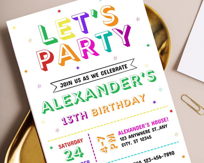 Editable Rainbow Birthday Invitation Template, Kids Party Invite (Digital Download)
