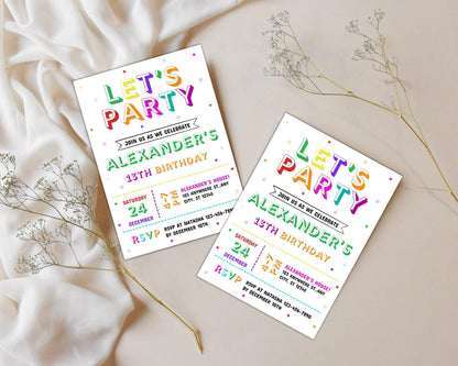 Editable Rainbow Birthday Invitation Template, Kids Party Invite (Digital Download)