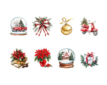 Christmas Elements Clipart Bundle png, Watercolor Christmas Element Clipart, Christmas png, Christmas Ornament Clipart, Christmas Tree png