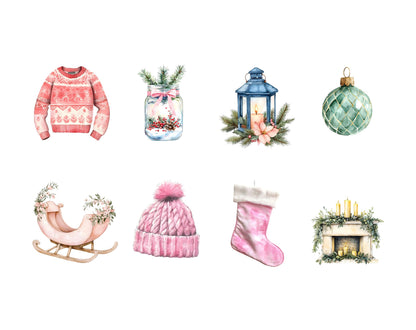 Christmas Elements Clipart Set png, Watercolor Christmas Element Clipart, Christmas png, Christmas Ornament Clipart, Christmas Tree png