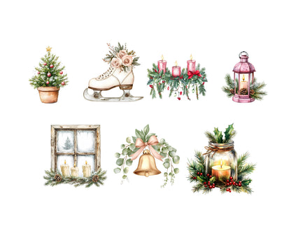 Christmas Elements Clipart Set png, Watercolor Christmas Element Clipart, Christmas png, Christmas Ornament Clipart, Christmas Tree png