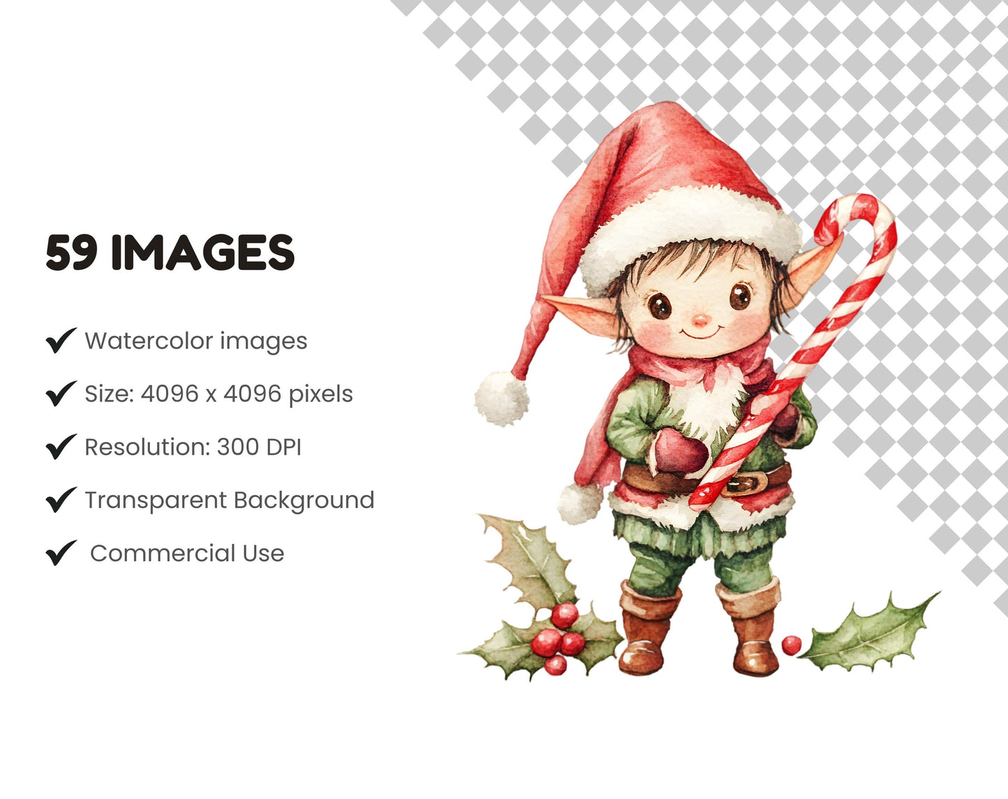 Cute Christmas Clipart Bundle png, Watercolor Cute Christmas Clipart, Cute Santa Clipart, Cute Christmas png Bundle, Merry Christmas png