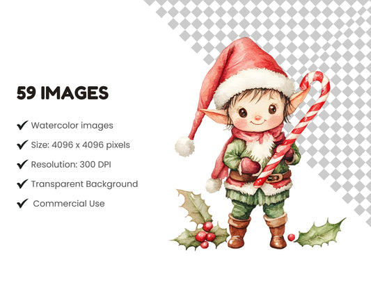 Cute Christmas Clipart Bundle png, Watercolor Cute Christmas Clipart, Cute Santa Clipart, Cute Christmas png Bundle, Merry Christmas png