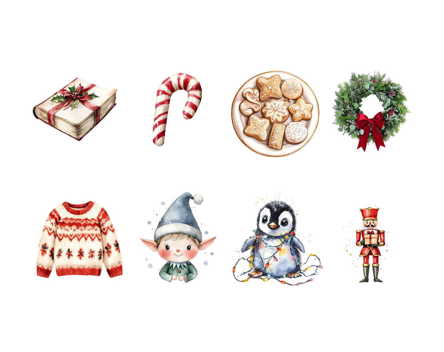 Cute Christmas Clipart Bundle png, Watercolor Cute Christmas Clipart, Cute Santa Clipart, Cute Christmas png Bundle, Merry Christmas png