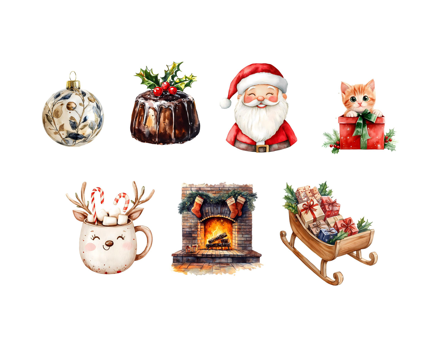 Cute Christmas Clipart Bundle png, Watercolor Cute Christmas Clipart, Cute Santa Clipart, Cute Christmas png Bundle, Merry Christmas png