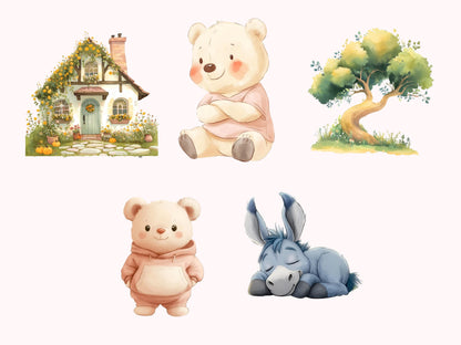 Watercolor Pooh Clipart Bundle png, Classic Pooh Clipart png, Classic Winnie The Pooh Clipart, Winnie Pooh Clipart, Bear Clipart png