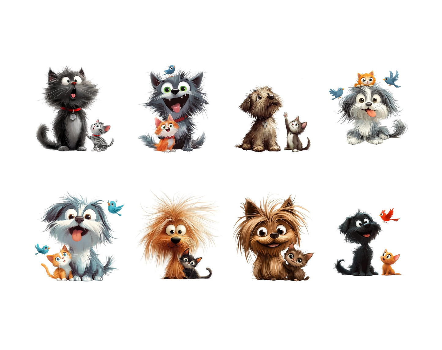 Skurriles Freundschafts-Clipart-Paket, Hunde- und Katzenfreundschafts-Clipart, Lustige Tier-Clipart, Lustige Hunde-Clipart (PNG), Lustige Katzen-Clipart (PNG)