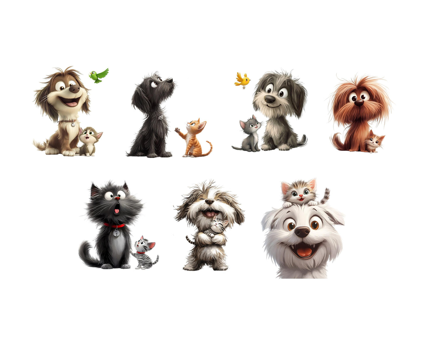 Skurriles Freundschafts-Clipart-Paket, Hunde- und Katzenfreundschafts-Clipart, Lustige Tier-Clipart, Lustige Hunde-Clipart (PNG), Lustige Katzen-Clipart (PNG)