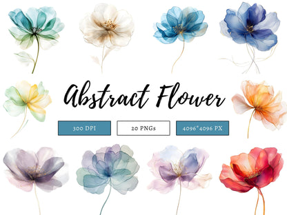 Abstraktes Blumen-Clipart-Bundle, Aquarell-Blumen-Clipart, Blumen-PNG, Trockenblumen-PNG, Transparentes Blumen-Set, Sofort-Download