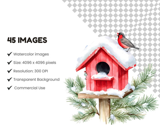 Rustic Red Christmas Clipart Bundle png, Red Green Christmas Winter Clipart, Watercolor Christmas Winter Clipart png, Christmas Clipart png