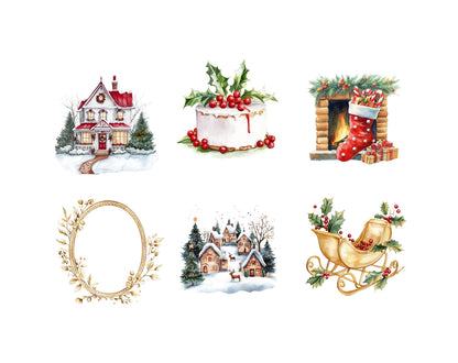 Classic Christmas Clipart Bundle, Watercolor Christmas Clipart, Christmas Collection Clipart, Winter Christmas Clipart, Christmas Characters