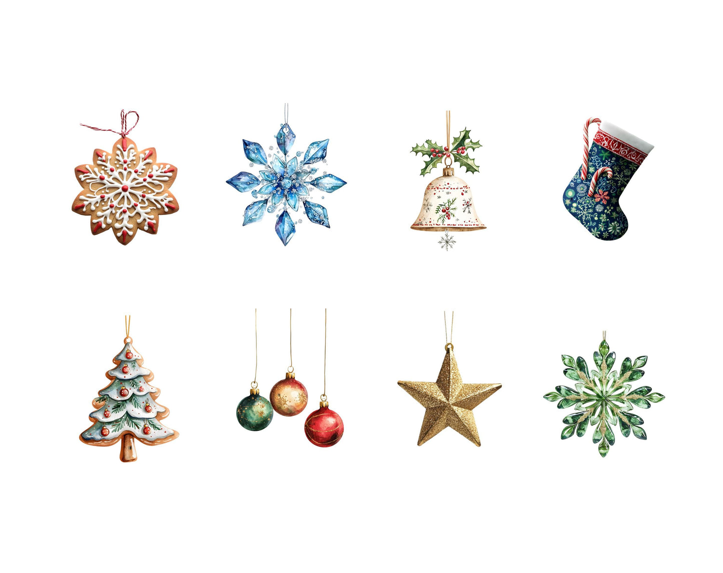 Watercolor Christmas Ornaments Clipart Bundle png, Christmas Ornaments png, Christmas Elements Clipart, Ornaments Clipart, Elements Clipart
