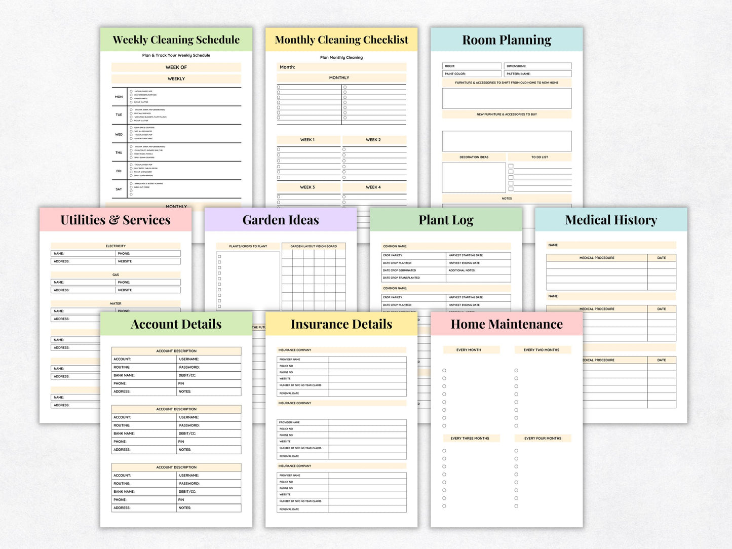 Printable Home Management Planner, Cleaning Schedules (A4, A5, US Letter) (PDF Format)