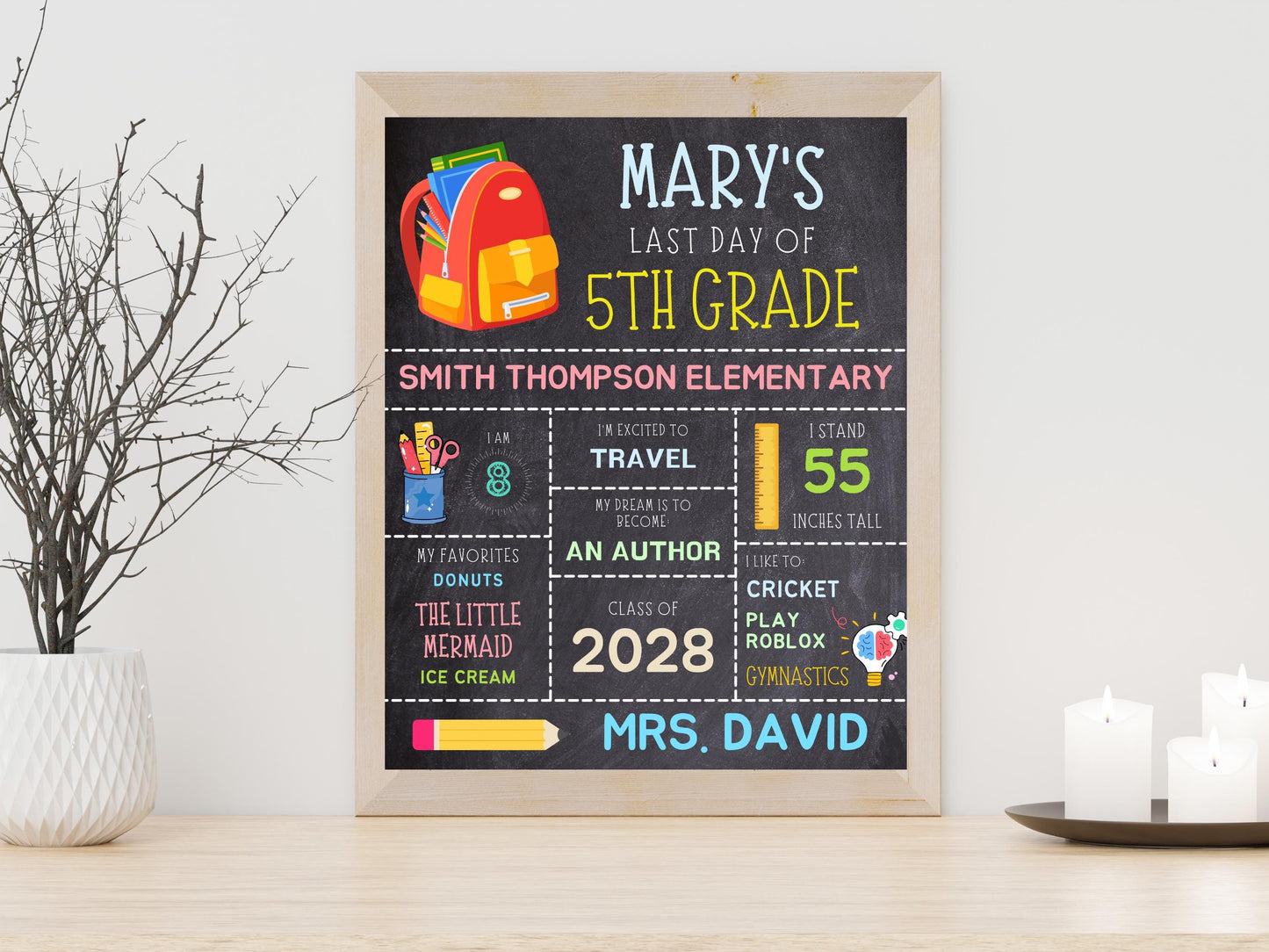 Editable Last Day of School Chalkboard Sign, 5th Grade Printable (DIY)