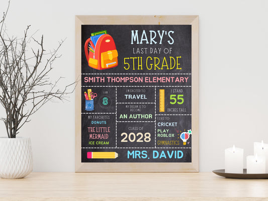 Editable Last Day of School Chalkboard Sign, 5th Grade Printable (DIY)