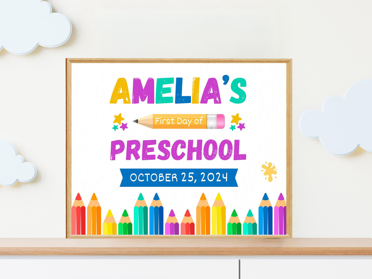 First Day of Pre-K Sign: Editable Photo Prop Canva Template (Instant Download