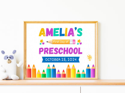 First Day of Pre-K Sign: Editable Photo Prop Canva Template (Instant Download