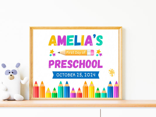 First Day of Pre-K Sign: Editable Photo Prop Canva Template (Instant Download