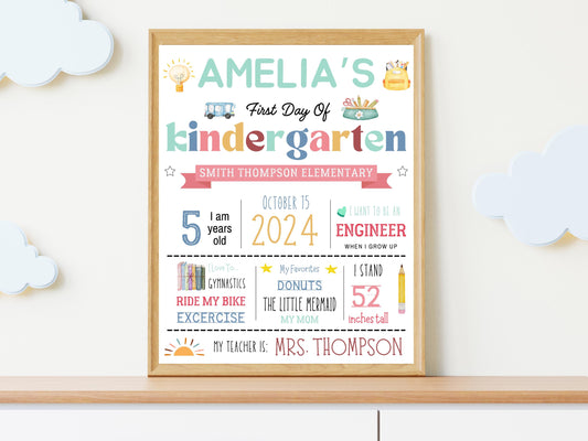 First Day of School Sign: Editable Kindergarten Printable, Canva Template