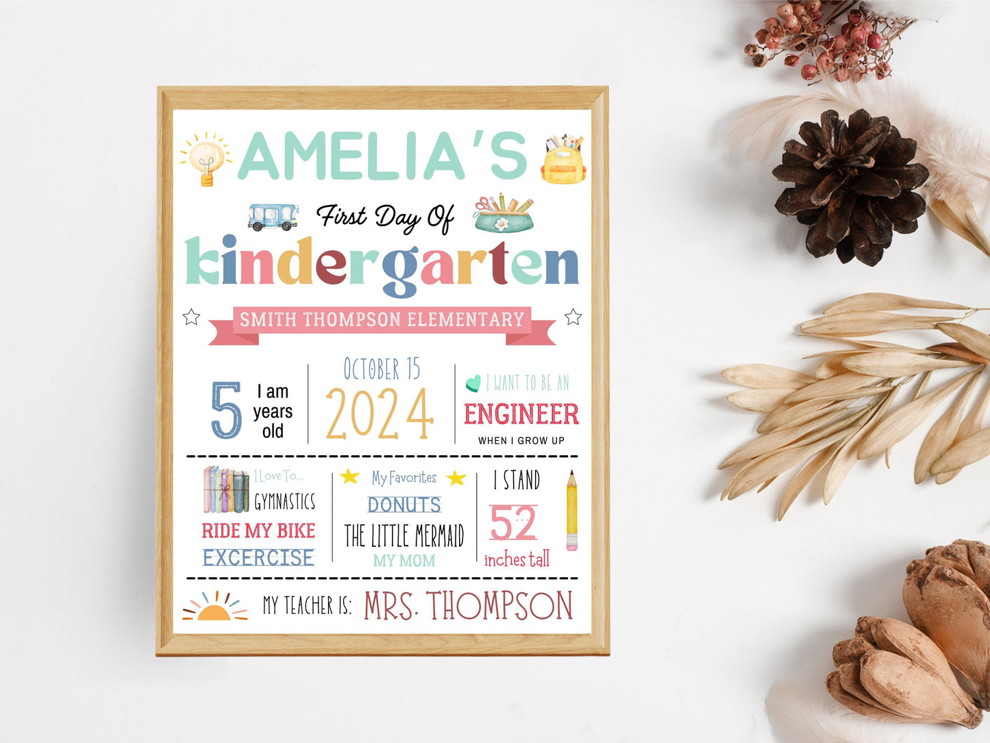 First Day of School Sign: Editable Kindergarten Printable, Canva Template