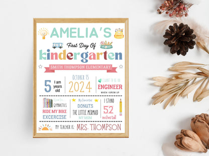 First Day of School Sign: Editable Kindergarten Printable, Canva Template