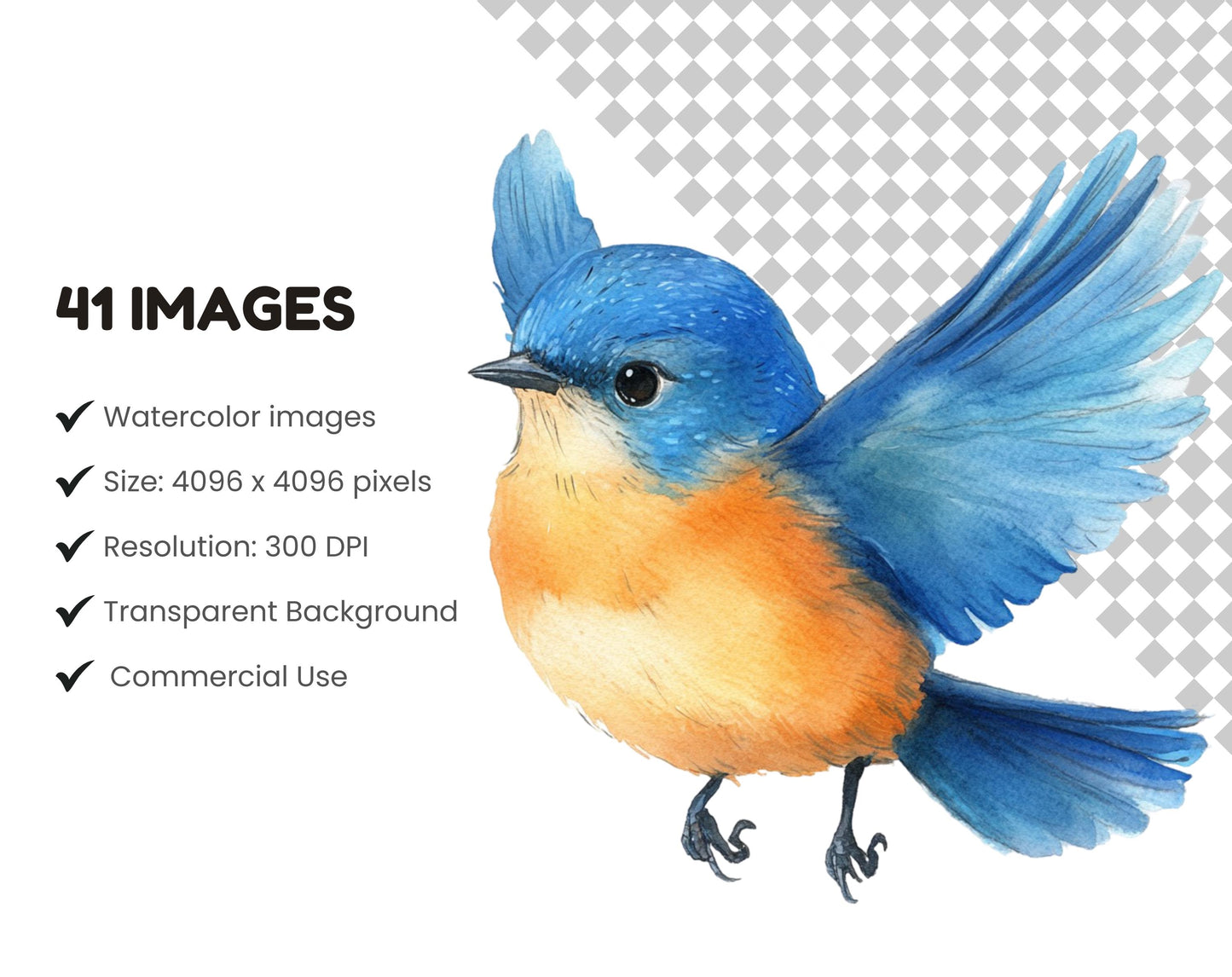 Watercolor Whimsical Birds Clipart png Bundle, Cute Birds Clipart, Little Birds Clipart, Whimsy Birds Clipart png, Funny Cute Birds Clipart