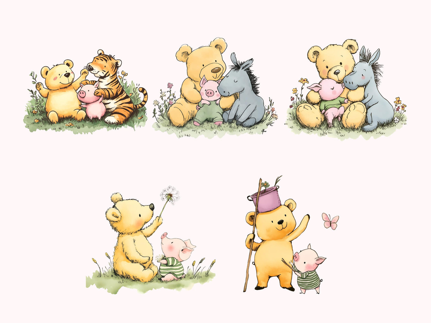 Winnie The Pooh Clipart, Pooh Clipart Bundle, Pooh And Friends Clipart, Classic Winnie The Pooh, Pooh png, Pooh Party Décor Pooh Digital png