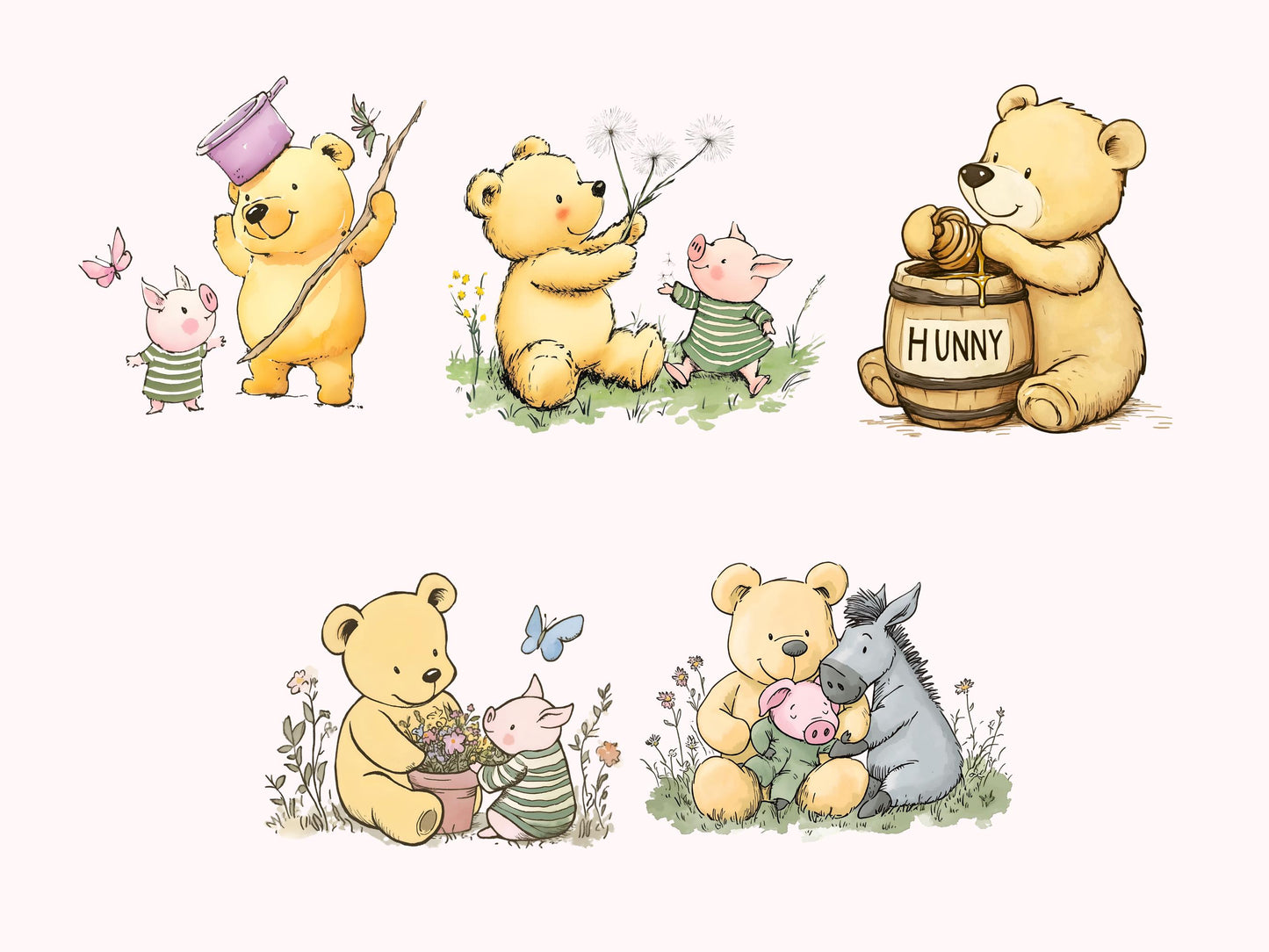 Winnie The Pooh Clipart, Pooh Clipart Bundle, Pooh And Friends Clipart, Classic Winnie The Pooh, Pooh png, Pooh Party Décor Pooh Digital png