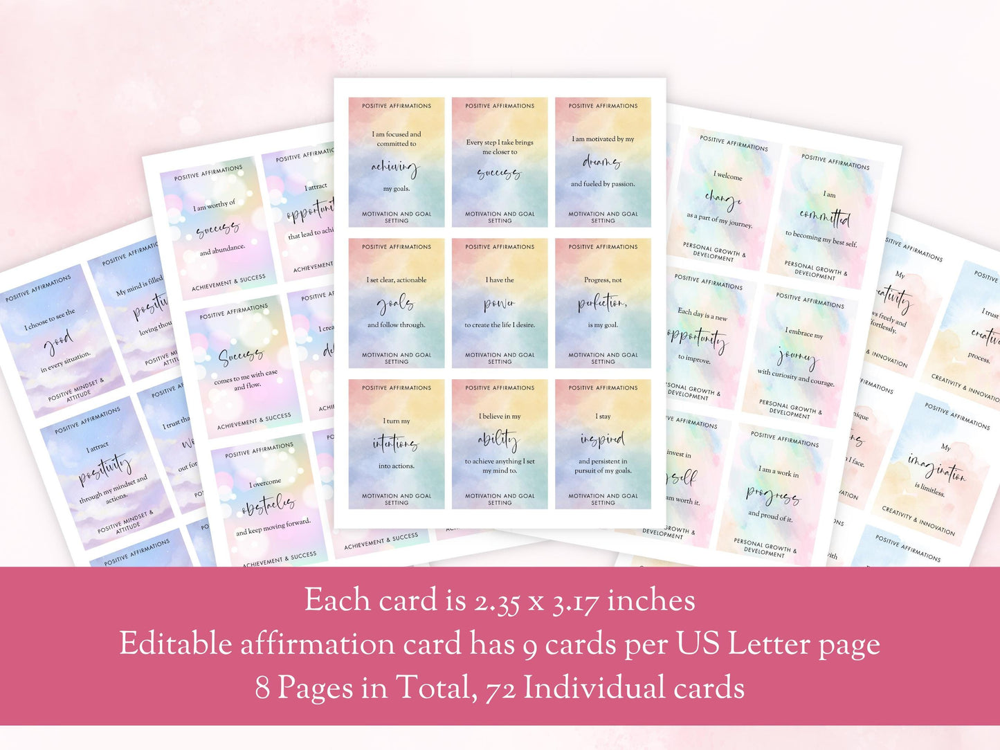 Positive Affirmation Cards, Printable Planner, Self-Love (PDF)