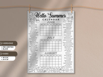 Editable Summer Calendar Poster Printable Summer Fun Bucket List Family Planner Checklist Printable Template Instant Digital Download