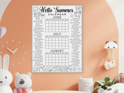 Editable Summer Calendar Poster Printable Summer Fun Bucket List Family Planner Checklist Printable Template Instant Digital Download