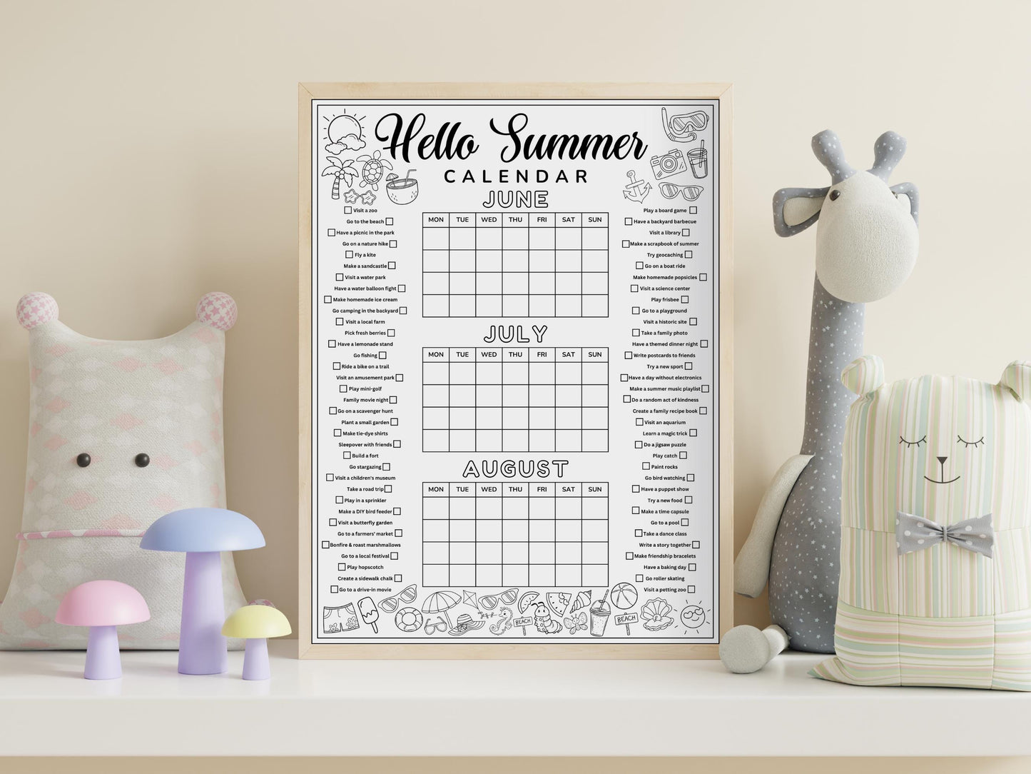 Editable Summer Calendar Poster Printable Summer Fun Bucket List Family Planner Checklist Printable Template Instant Digital Download