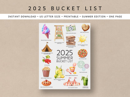 Summer 2025 Kids Activity Calendar: Watercolor Bucket List (PDF Download 8.5x11 inches)