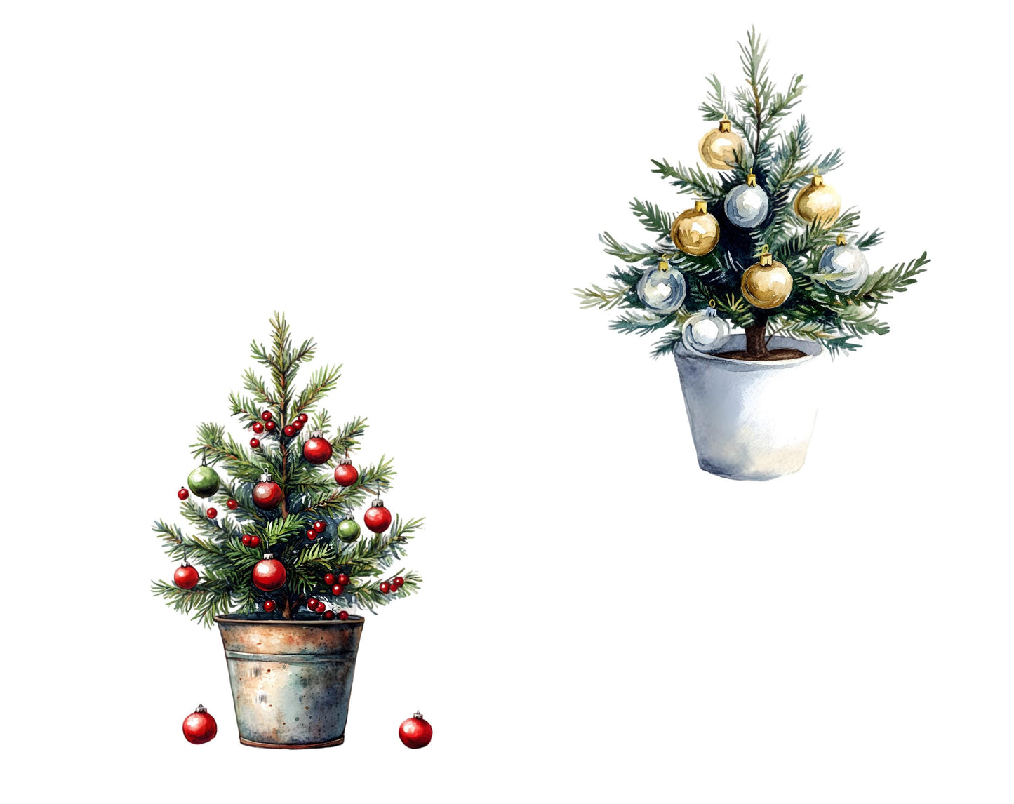 Watercolor Potted Christmas Clipart, Potted Christmas Tree Clipart Bundle png, Christmas Pot Clipart, Christmas Tree Clipart png